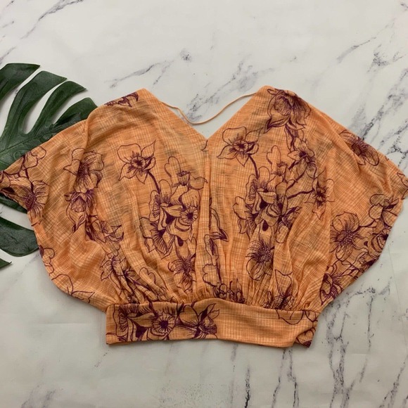 Free People One Dance Crop Top Size XS Coral Orange Purple Floral Knot Tropical - Picture 7 of 10